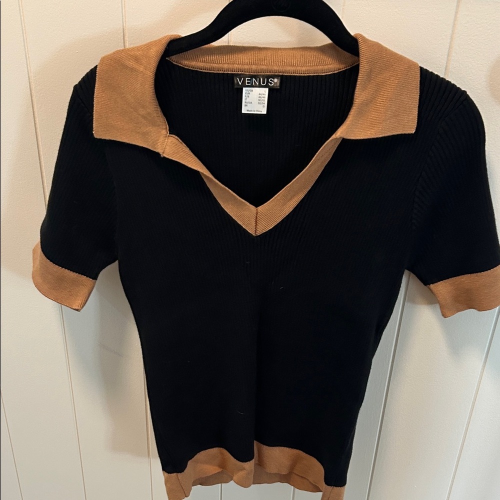 VENUS V-Neck Sweater in Black and Tan